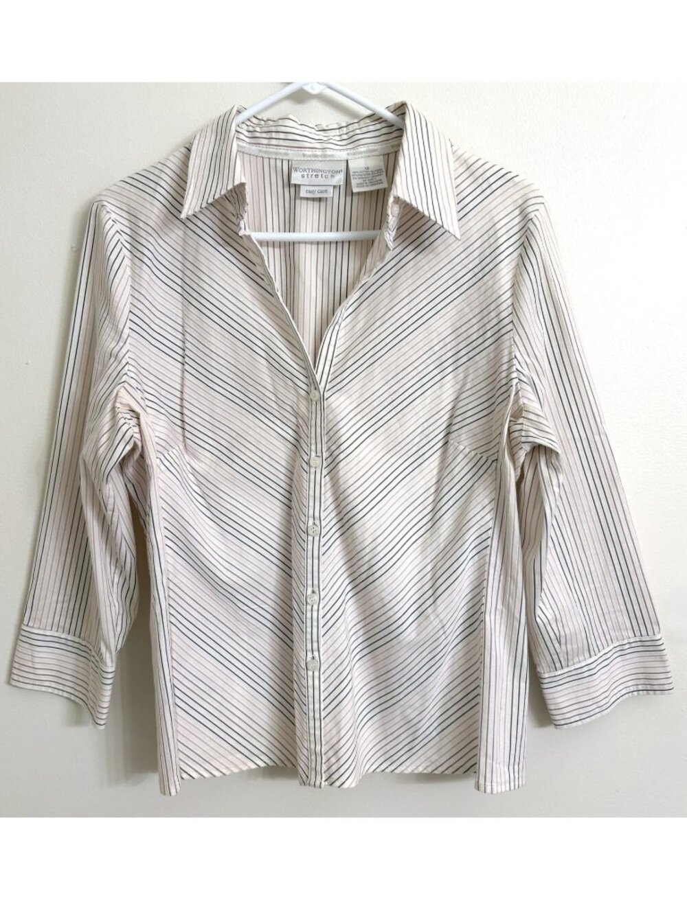 Worthington Stretch Easy Care Women's Purple Striped Button Down Size 14 Shirt